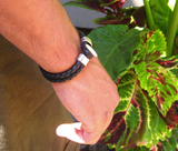 Mens Braided Leather Bracelet with Hook Closure.