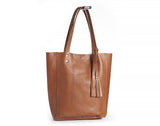 Large Tan Leather Tote Shopping Bag.