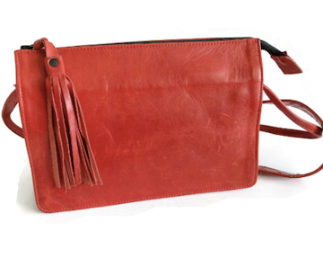 Clearance Sale, Leather Lined Red Crossbody Shoulder Bag with 5 Compartments- The Mathilda