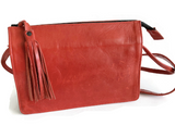 Clearance Sale, Leather Lined Black Crossbody Shoulder Bag with 5 Compartments- The Mathilda