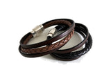Magnetic Bracelet with Braid and Smooth Leather Mix