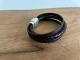 Magnetic Bracelet with Braid and Smooth Leather Mix