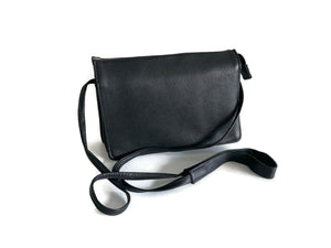 Clearance Sale, Leather Lined Black Crossbody Shoulder Bag with 5 Compartments- The Mathilda