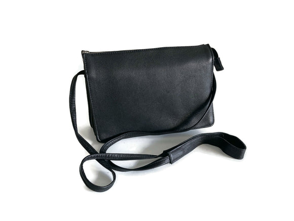 Clearance Sale, Leather Lined Black Crossbody Shoulder Bag with 5 Compartments- The Mathilda