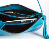 Clearance Sale, Leather Lined Black Crossbody Shoulder Bag with 5 Compartments- The Mathilda
