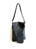Clearance Sale, Black Raw Edged Leather Flap Cross Body Bag