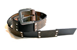 Handmade Black and Brown Studded Leather Jeans Belt-1.25" Wide