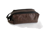 Double Zip Leather Toiletry Case, Mens Shaving Kit, Razor Bag, Dopp Kit