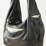 Big Black Handmade Leather Crossbody Bag Ella with Details