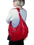 Big Red Handmade Leather Crossbody Bag Ella on Model