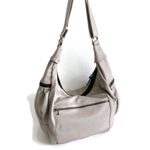 Clearance Sale, Handmade Big Taupe Leather Crossbody Bag-The Ella