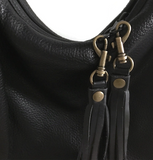 Long black Leather Tassel Keychain on bag