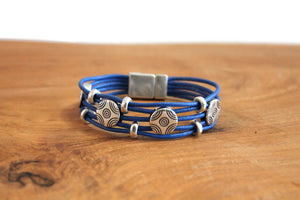 Handmade Leather Bracelet with Silver Spirals