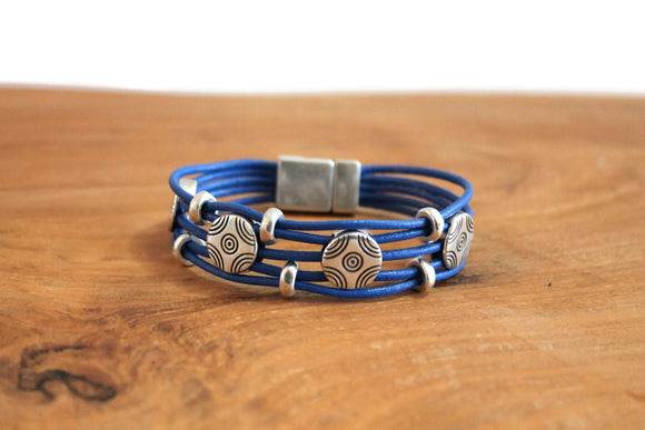 Handmade Leather Bracelet with Silver Spirals