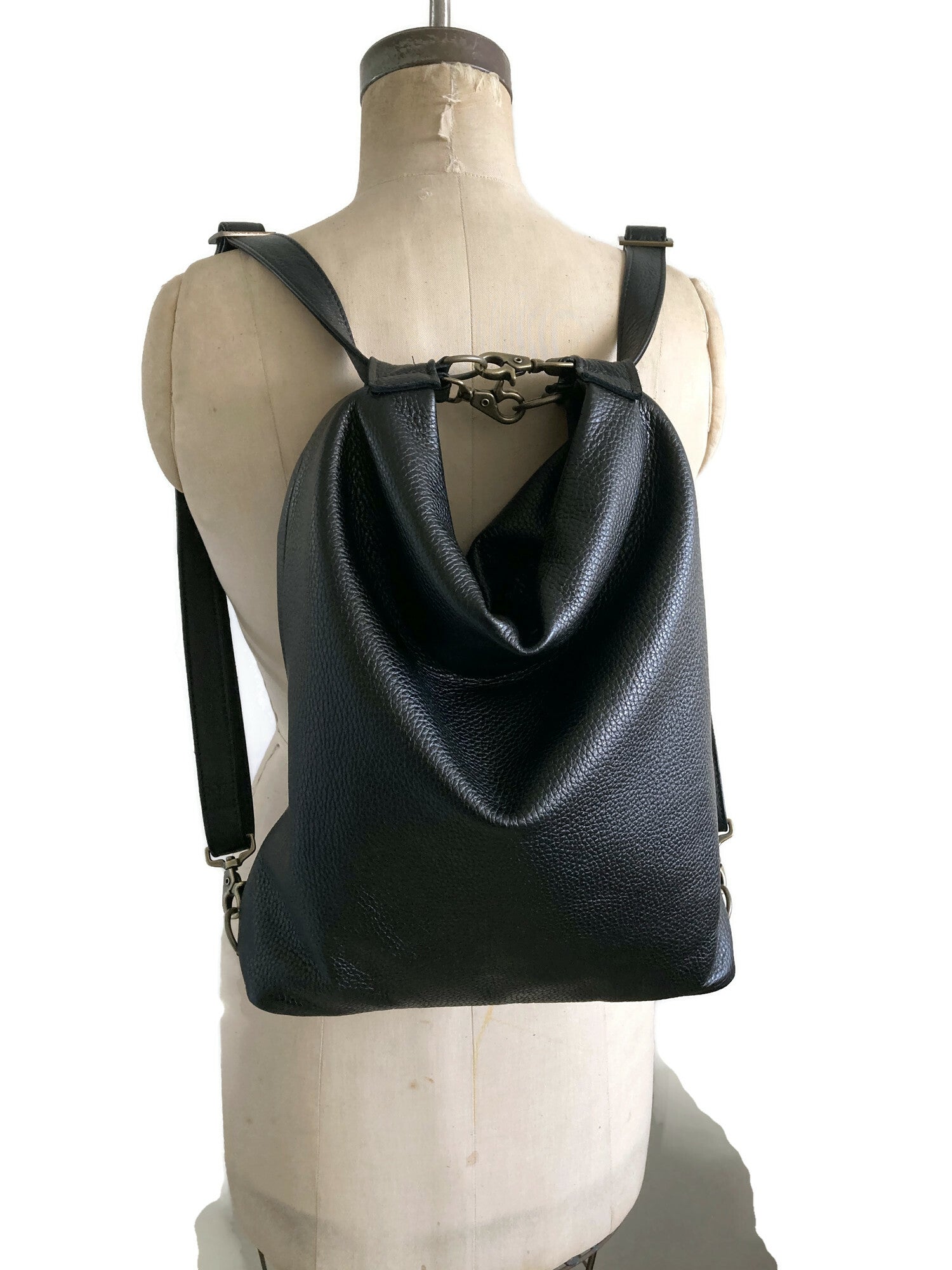 Leather Backpack Convertible to Purse Knapsack Purse The Agnes