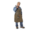 Heavy Duty Leather Work Apron on Model Distressed Brown