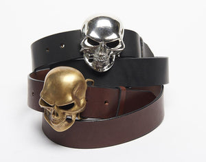 Wide Genuine Leather Skull Belt, Skull Lovers Gift.