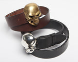 Wide Genuine Leather Skull Belt, Skull Lovers Gift.