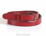 Handmade, Genuine Red Solid Leather Belt Made From Vegetable Tanned Leather