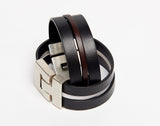 Striped Magnetic Bracelet Wide Leather Cuff with CT Clasp