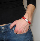 red thick leather magnetic bracelet