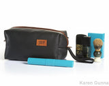 Personalized Leather Toiletry Case, Mens Shaving Kit, Razor bag.