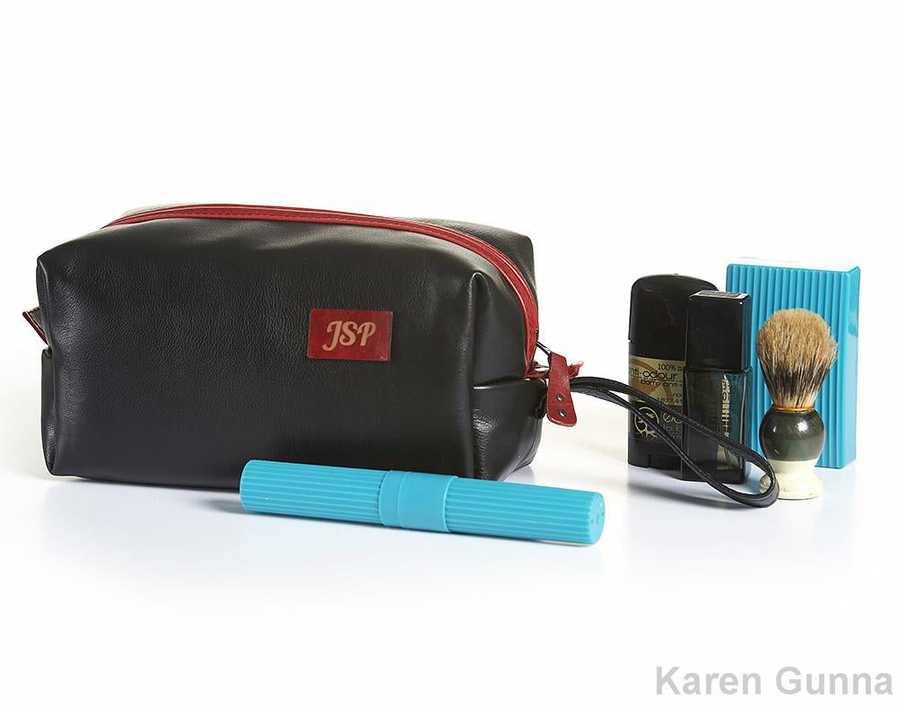 Personalized Leather Toiletry Case Mens Shaving Kit Razor bag. KarenGunna