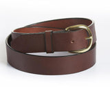 Harness Leather Mens Belt, Casual Jeans Belt-1.25" Wide Brown Rounded Brass