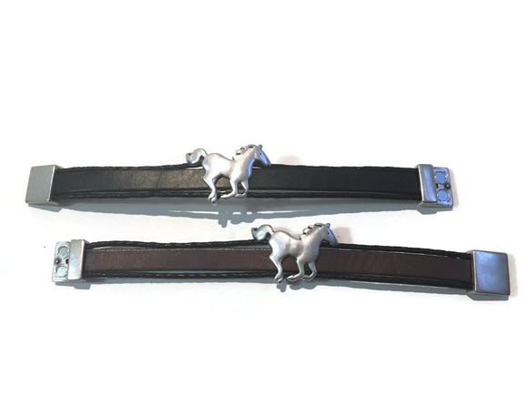 Braided Leather Bracelet With Horse Flat