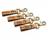 Personalized Leather Keychain, Embossed Leather Key Holster Natural