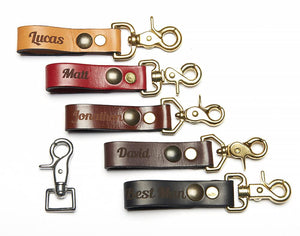 Personalized Leather Keychain, Embossed Leather Key Holster