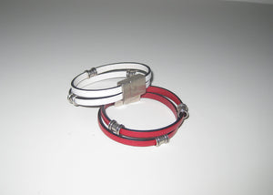Leather Magnetic Bracelet With Antique Silver Beads