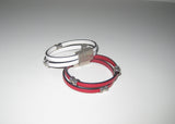 Leather Magnetic Bracelet With Antique Silver Beads