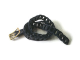 navy narrow leather linked belt