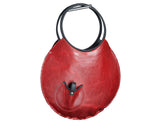 red leather circle purse