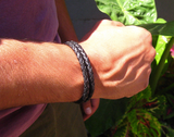 Mens Braided Leather Bracelet with Hook Closure.