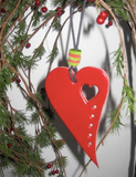 Leather Christmas Tree Ornaments, Christmas Heart Decoration.