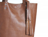 Large Tan Leather Tote Shopping Bag detail