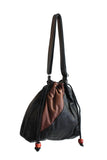 Clearance Sale, Black with Brown Leather Drawstring Bag-The Stella