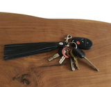 Long black Leather Tassel Keychain with keys