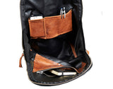 handmade leather backpack inside