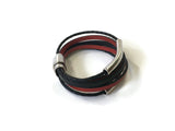 Multi Strand Silver Tubular Leather Magnetic Bracelet Red